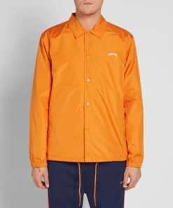 stussy cruize logo coach jacket light orange (5)