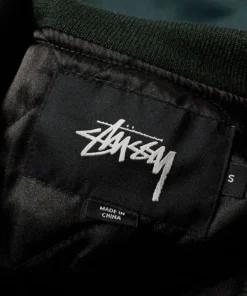 stussy emory satin bomber in forest green (6)
