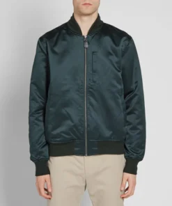 stussy emory satin bomber in forest green (7)