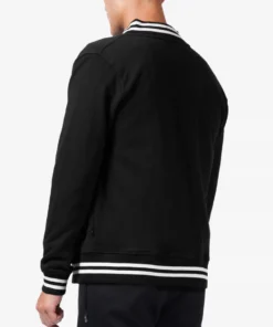 stussy full black fleece varsity jacket back model view