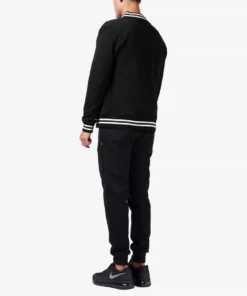 stussy full black fleece varsity jacket back view