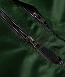 stussy light leaf green satin bomber jacket with black rib close up (5)