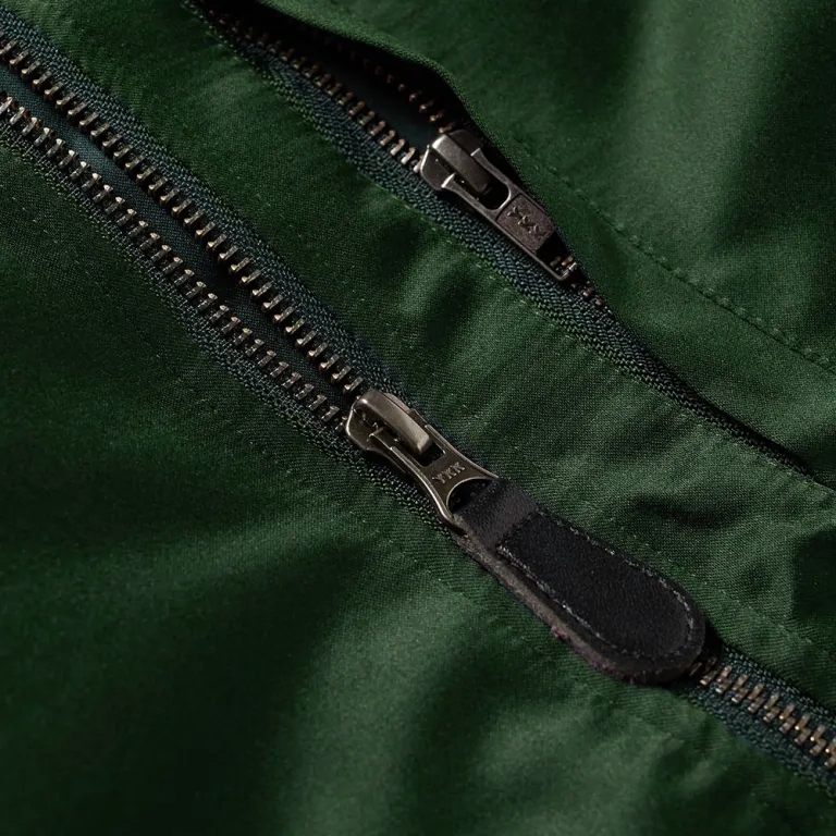 stussy light leaf green satin bomber jacket with black rib close up (5)