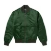 stussy light leaf green satin bomber jacket with black rib front
