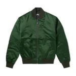 Stussy Light Leaf Green Satin Bomber Jacket with Black Rib Trim