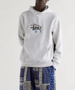 stussy logo embroidered grey cotton jersey hoodie (1)