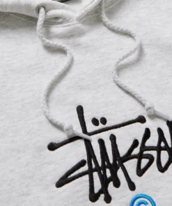 stussy logo embroidered grey cotton jersey hoodie