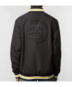 stussy logo stadium ss black jacket back view