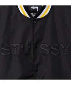 stussy logo stadium ss black jacket closeup detail (2)