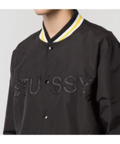 stussy logo stadium ss black jacket side view