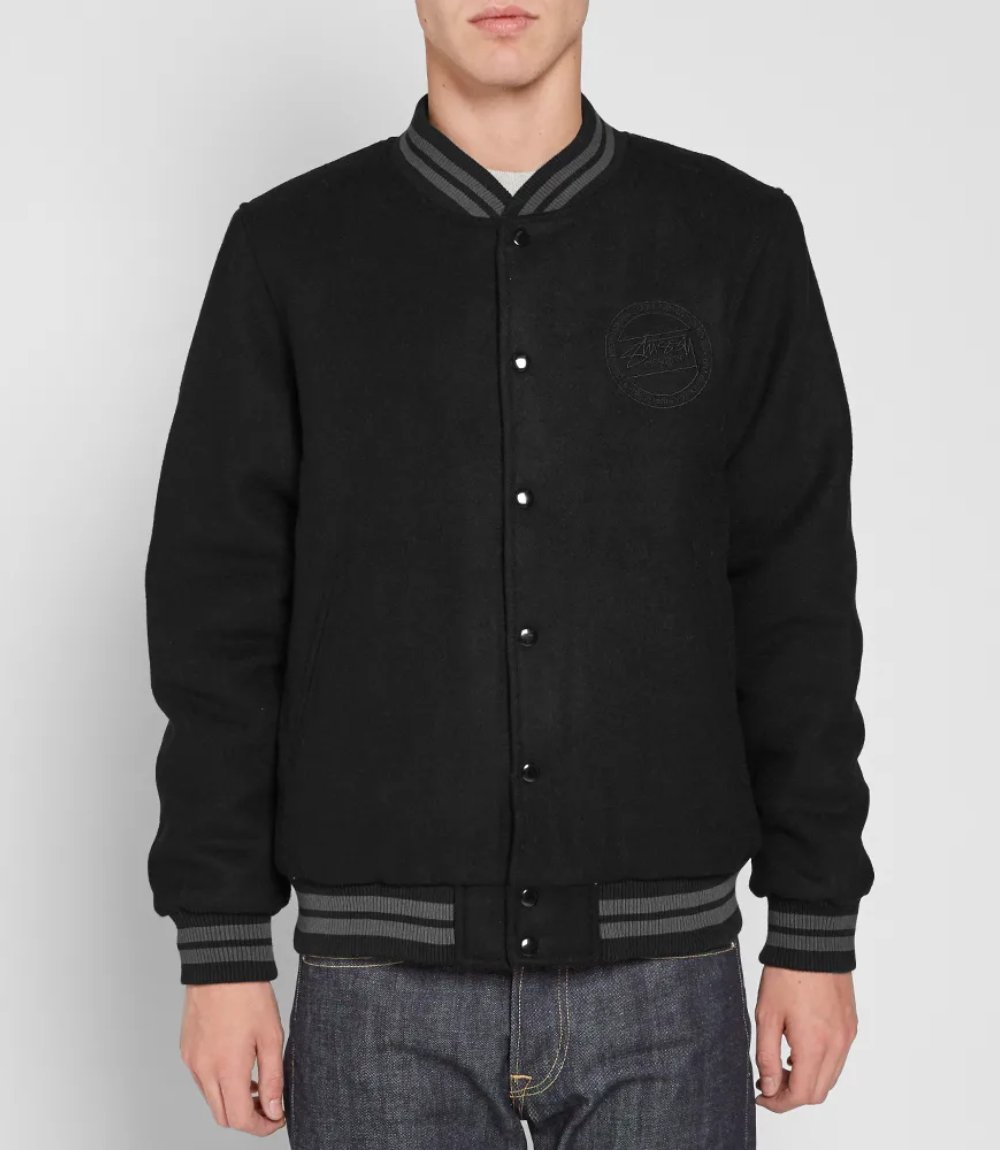 stussy stock varsity jacket black (5)