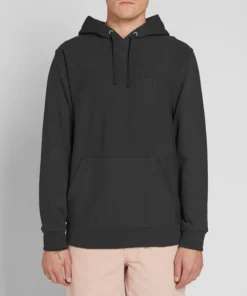 stussy stockterry hoody black for men women model photo