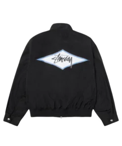 stussy surf team relaxed nylon harrington black jacket back print side