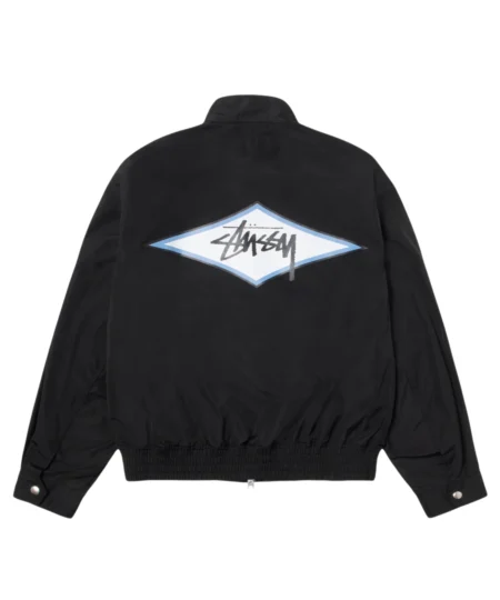stussy surf team relaxed nylon harrington black jacket back print side