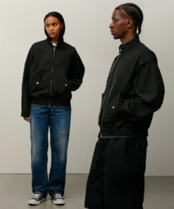 stussy surf team relaxed nylon harrington black jacket for men and women