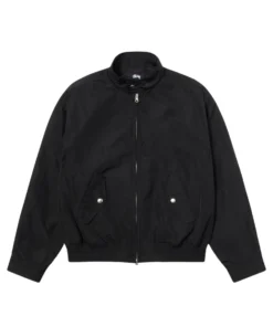 stussy surf team relaxed nylon harrington black jacket front side