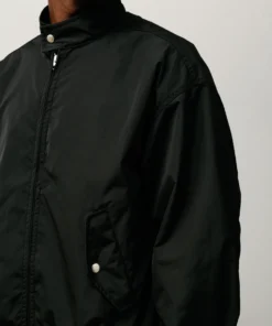 stussy surf team relaxed nylon harrington black jacket model front view closeup