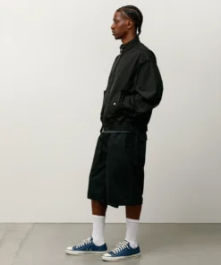 stussy surf team relaxed nylon harrington black jacket model side view