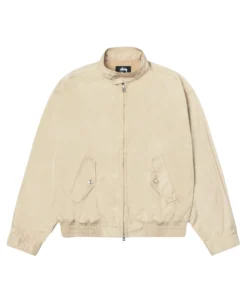stussy surf team relaxed nylon harrington jacket light sand color front view