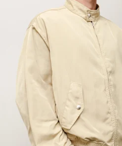 stussy surf team relaxed nylon harrington jacket light sand color front view closeup
