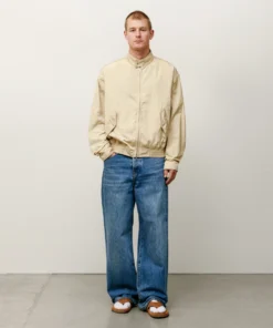 stussy surf team relaxed nylon harrington jacket light sand color men front view
