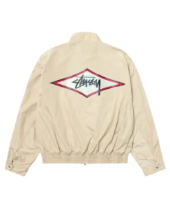 stussy surf team relaxed nylon harrington jacket light sand color stussy logo back view