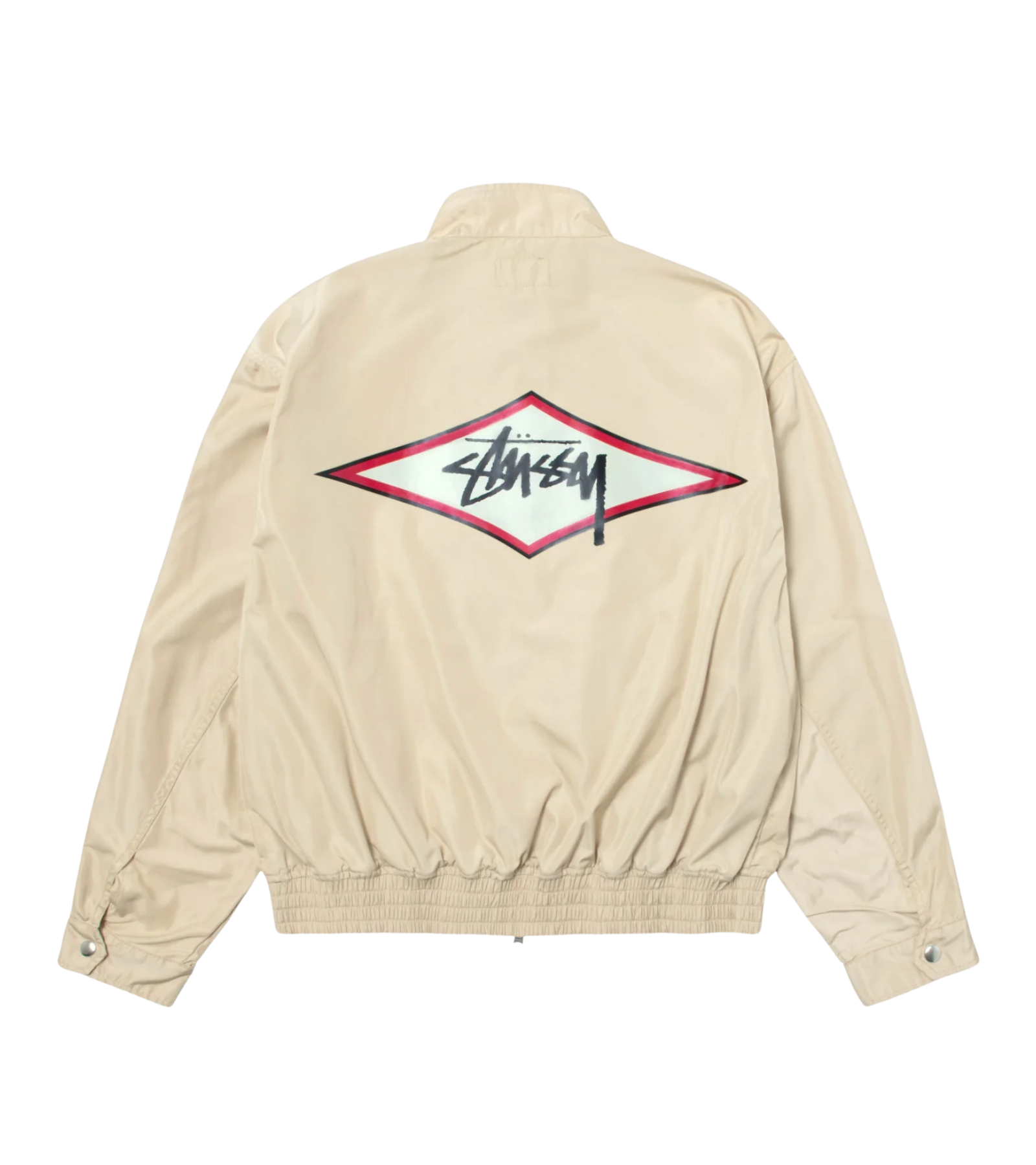 stussy surf team relaxed nylon harrington jacket light sand color stussy logo back view