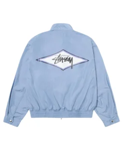 stussy surf team relaxed nylon harrington light sky jacket back logo side