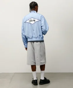 stussy surf team relaxed nylon harrington light sky jacket men back logo side