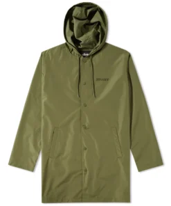 stussy tony long hooded coach jacket army green (1)