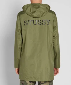 stussy tony long hooded coach jacket army green (4)