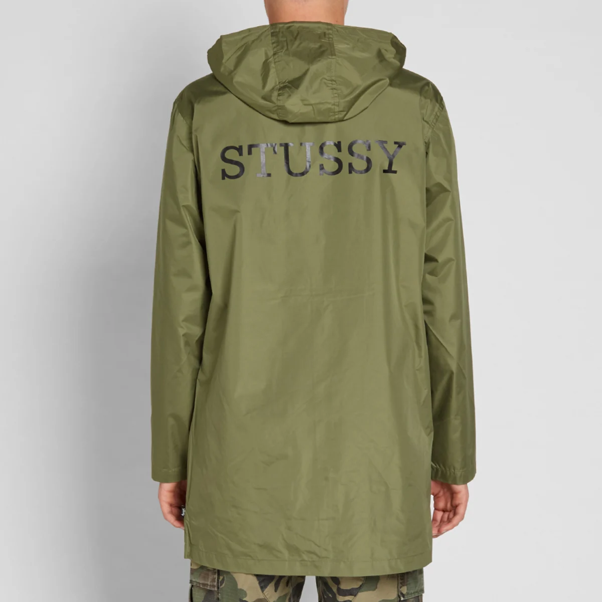 stussy tony long hooded coach jacket army green (4)