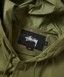 stussy tony long hooded coach jacket army green (9)