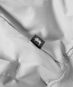 stussy white satin flight bomber jacket close up (3)