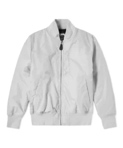 stussy white satin flight bomber jacket front