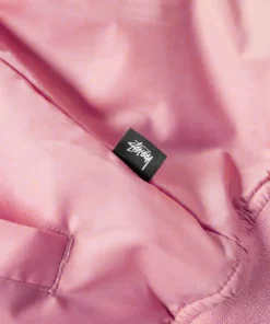 tussy pink flight satin bomber jacket close up (2)