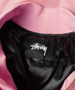 tussy pink flight satin bomber jacket close up (4)
