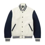 White and Navy Wool Leather Varsity Jacket - Stussy Basic