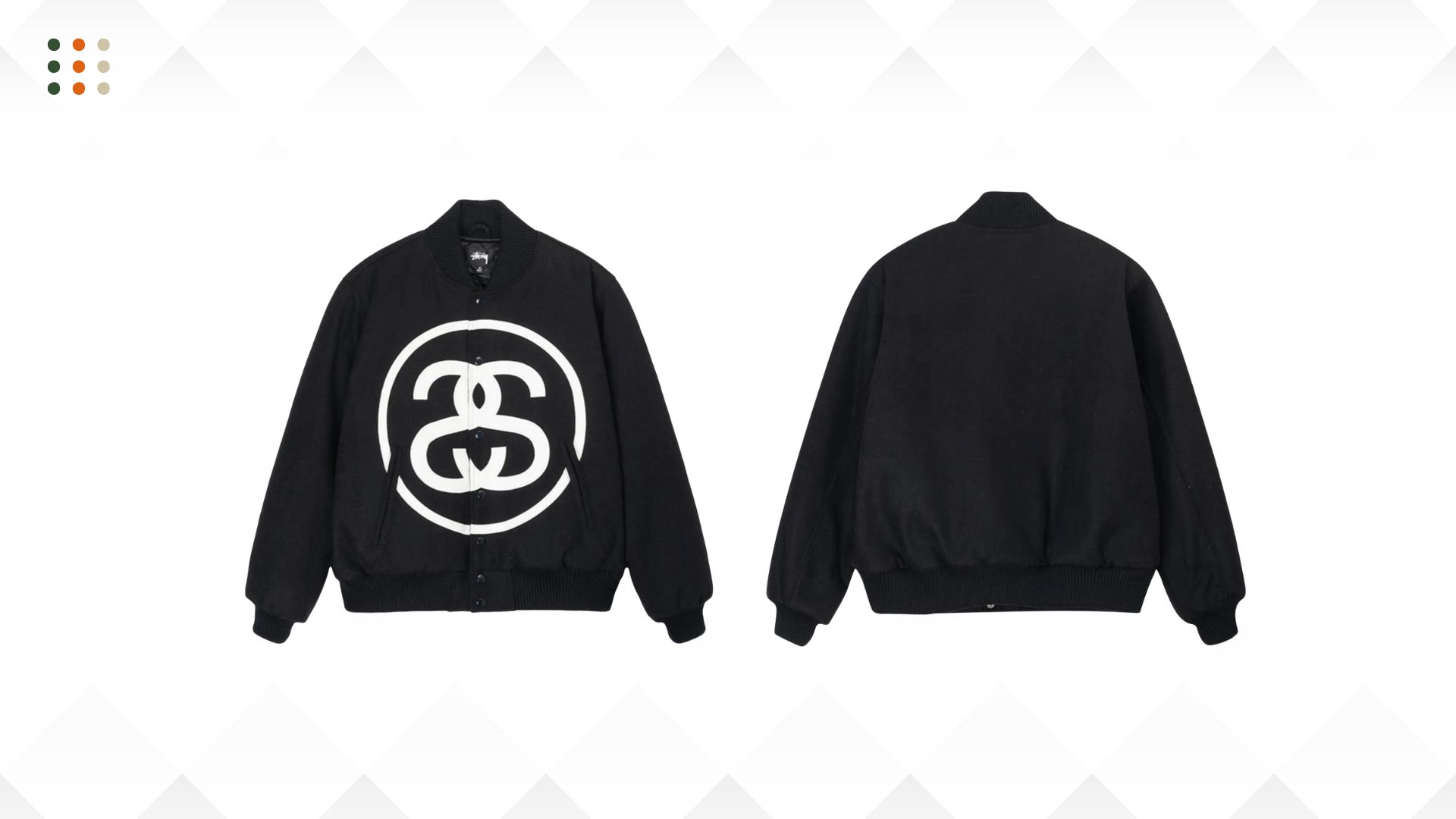 Stüssy SS Logo Varsity Jacket - Premium Wool & Leather in Black